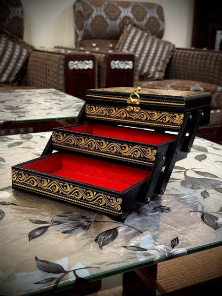 Handcrafted Wooden Storage Box – Black & Gold Antique Design
