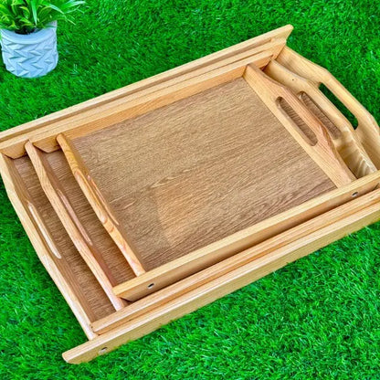 3-Pcs Wooden Tray Set – Handmade & Water Proof